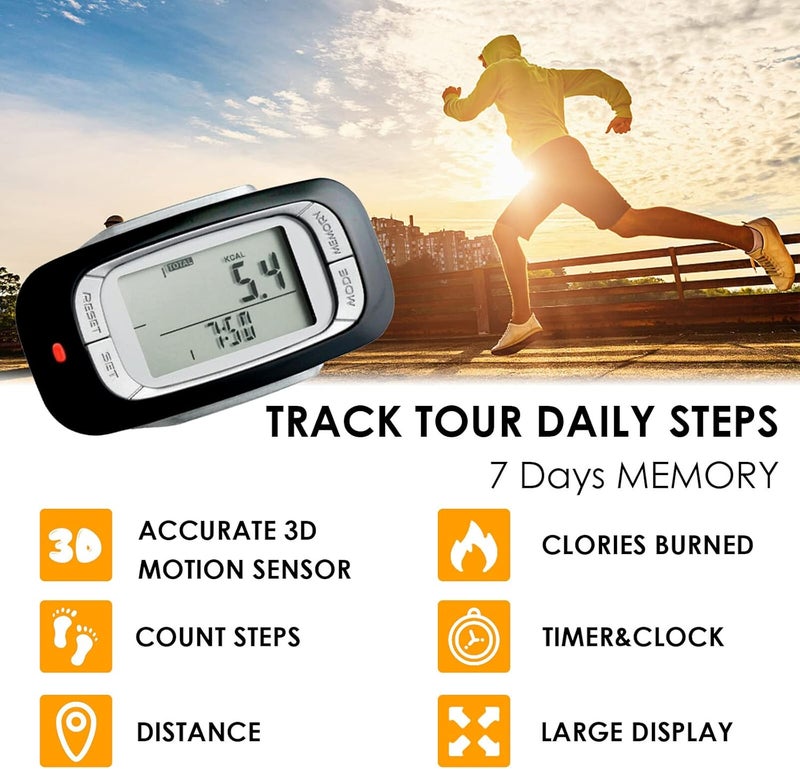 SOONHUA 3D Step Counter with Clip and Lanyard, Accurate Digital Pedometer with Large Digital Display 7 Days Memory Calorie Counter Accurately Track Steps for Men Women Adults Seniors - Image 4